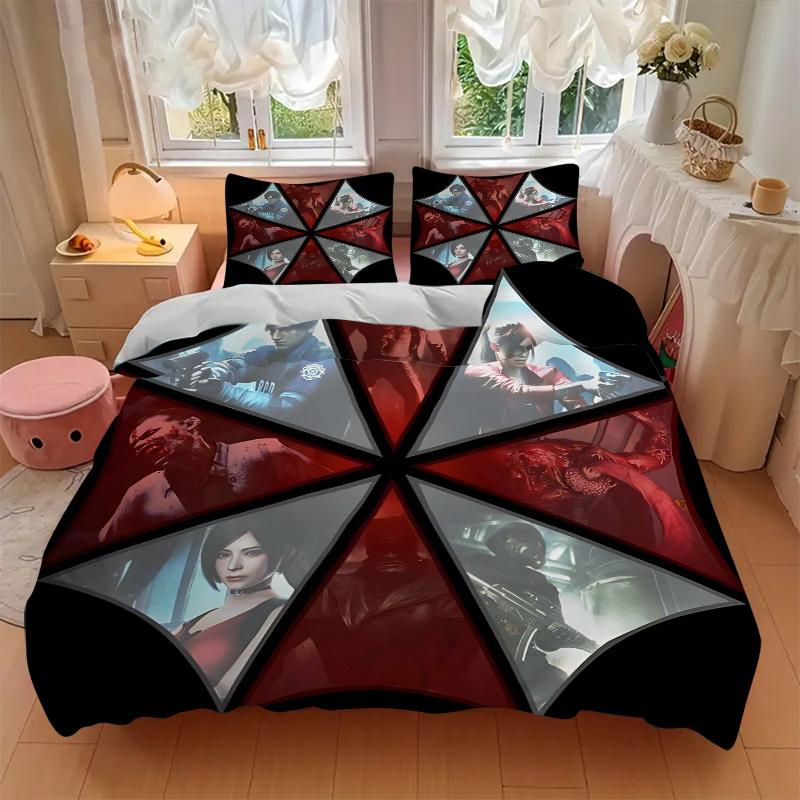 3pcs Resident Evil Theme Bedding Set - Includes Quilt Cover and Pillowcases, Suitable for All Seasons, Machine Washable - Ideal Gift for Family a