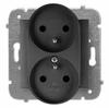 Flush-Mounted Double Socket 2X2P+Z Black Modular Without Frame Santra 1 Pc