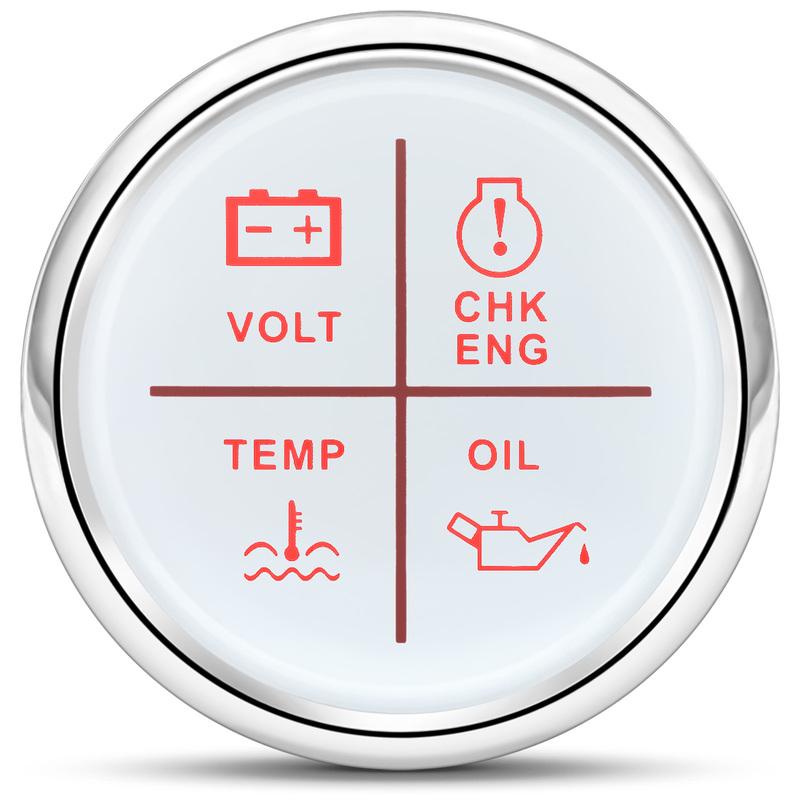 Red Light 52mm 4 LED Alarm Gauge Meter Volt Oil Press Water Temp Check Engine Alarm Indicator Gauge fit Car Boat DC12V24V Custom