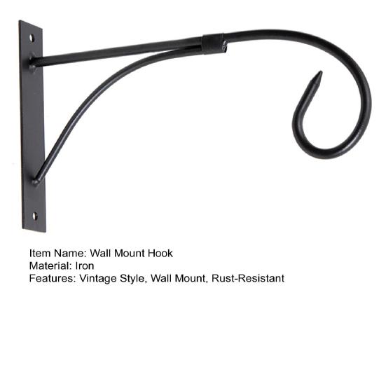 Железный настенный крючок для кашпо, кронштейн для цветочных горшков, настенный крючок в винтажном стиле с изогнутым наконечником для подвешивания корзин, фонарей, кормушек для птиц