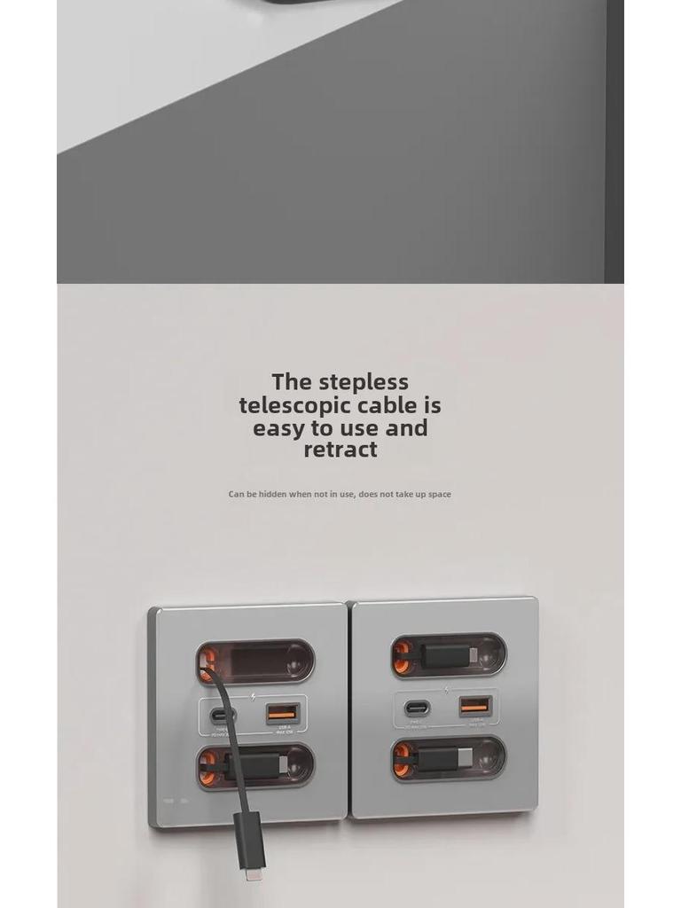Выдвижная панель переключателей с розеткой USB Type-C 20 Вт для быстрой зарядки для дома