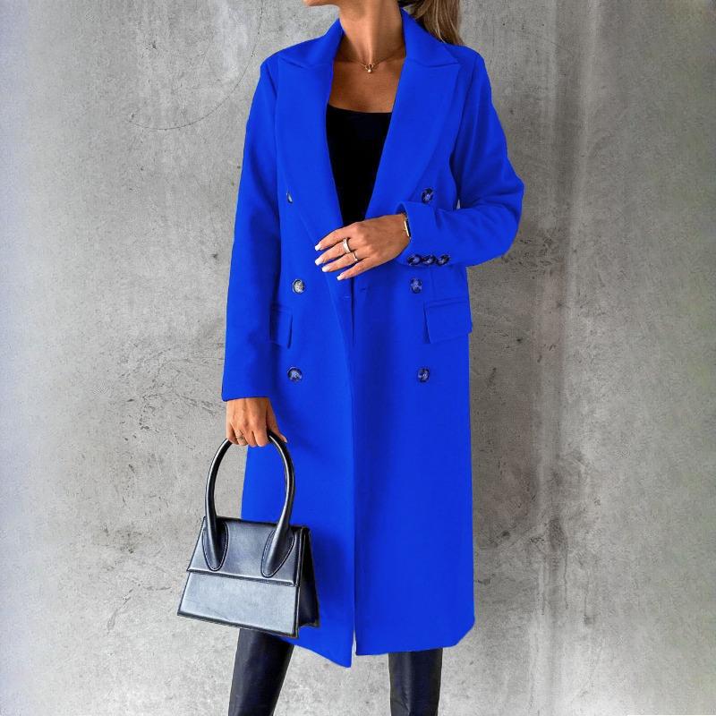 QICED Женское пальто, универсальное твидовое пальто, однотонное, с длинным рукавом, двубортное, с карманами-заглушками