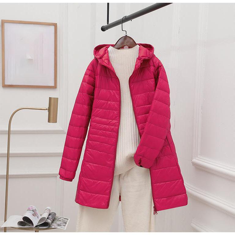 Женский длинный теплый пуховик с портативной сумкой для хранения, женский легкий пуховик, женские пальто длиной до бедра, High Street