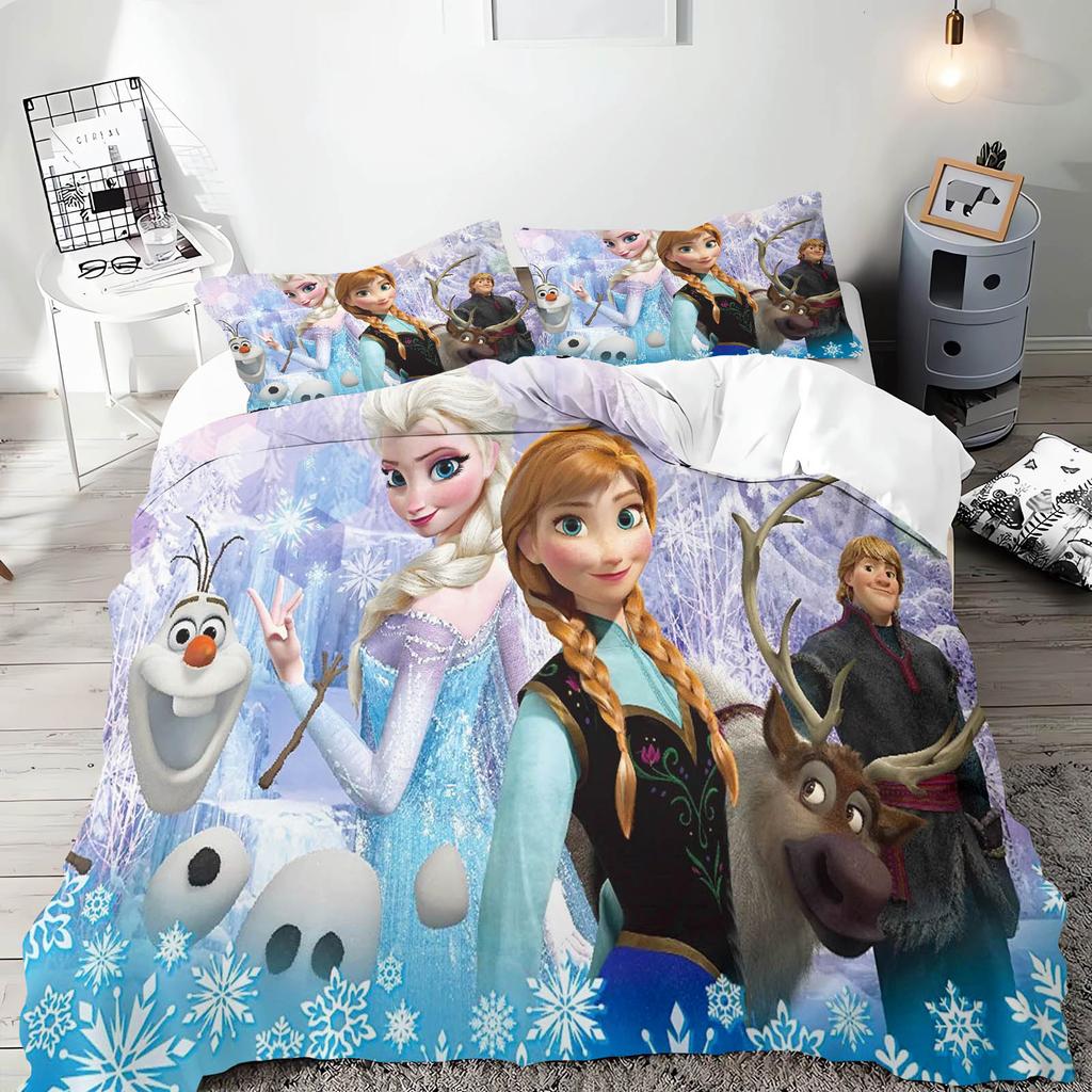 Набор постельного белья с принтом мультфильма «Холодное сердце»: Эльза и Анна, Аниме, Пододеяльник, 3 предмета, Размер Твин, Рождественские подарки
