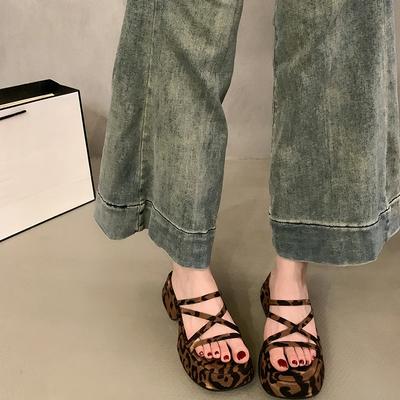 Летние женские шлепанцы на толстой подошве, модные шлепанцы на платформе с узким ремешком, женские повседневные туфли с леопардовым принтом