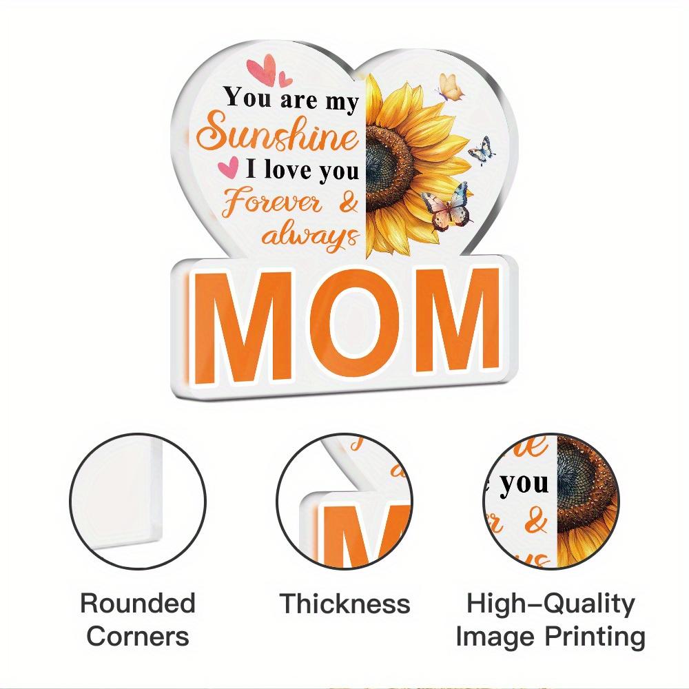 Acrylic Sign Table Decor - 'You Are My Sunshine I Love You Forever & Always Mom' Heart-Shaped Sunflower & Butterfly Design, Contemporary Farmhouse