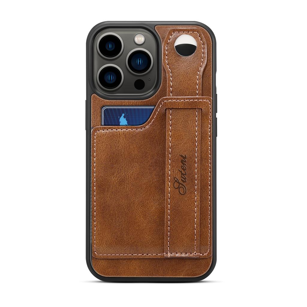 Luxury Leather Phone Case for iPhone 15 Pro Max 14 Plus 13 12 Pro 15Pro with Card Slot & Wrist Strap Holder Back Cover LS215