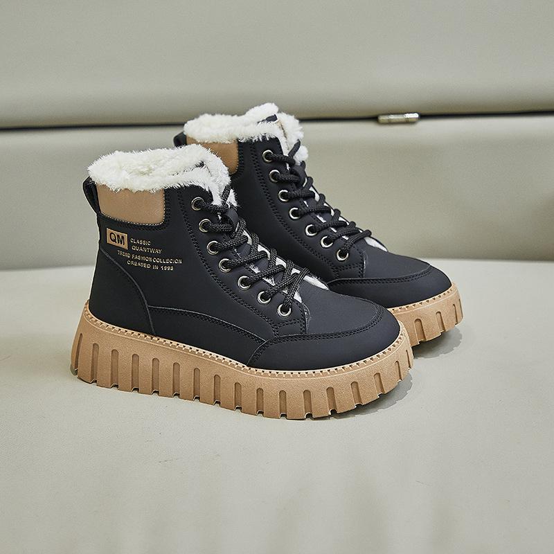 2024 зимние новые туфли средней высоты женские бархатные теплые универсальные студенческие большие хлопковые туфли теплые туфли-маффины импортная торговля