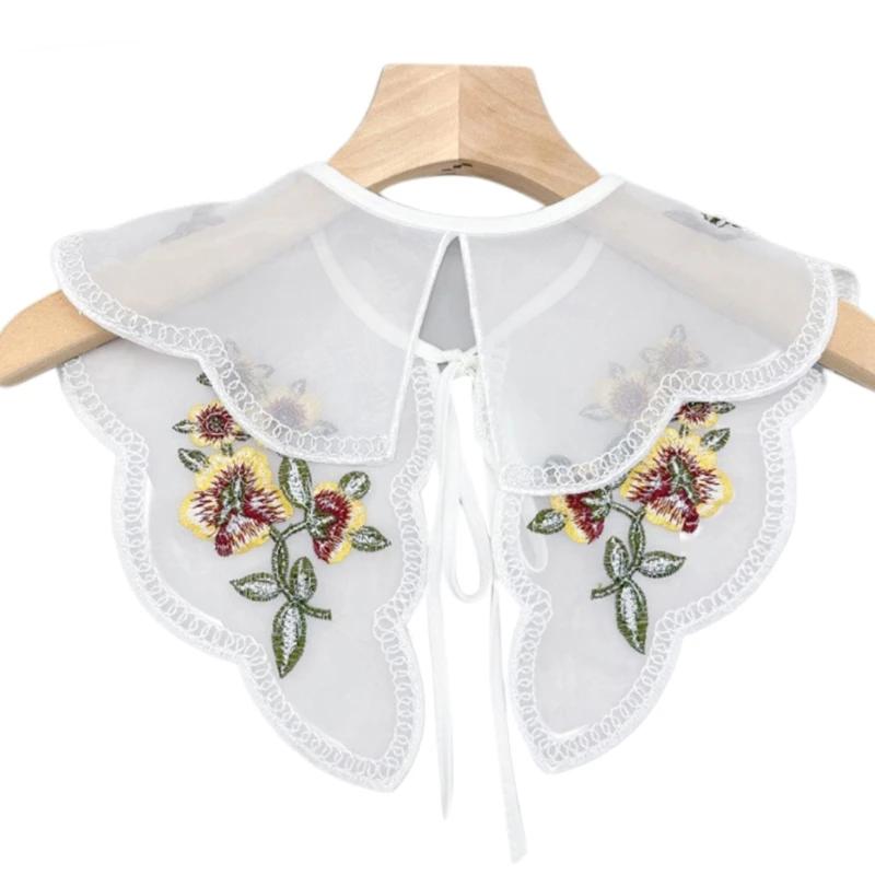 Embroidered Floral Shawl Detachable Collar Casual Accessory Women False Collar