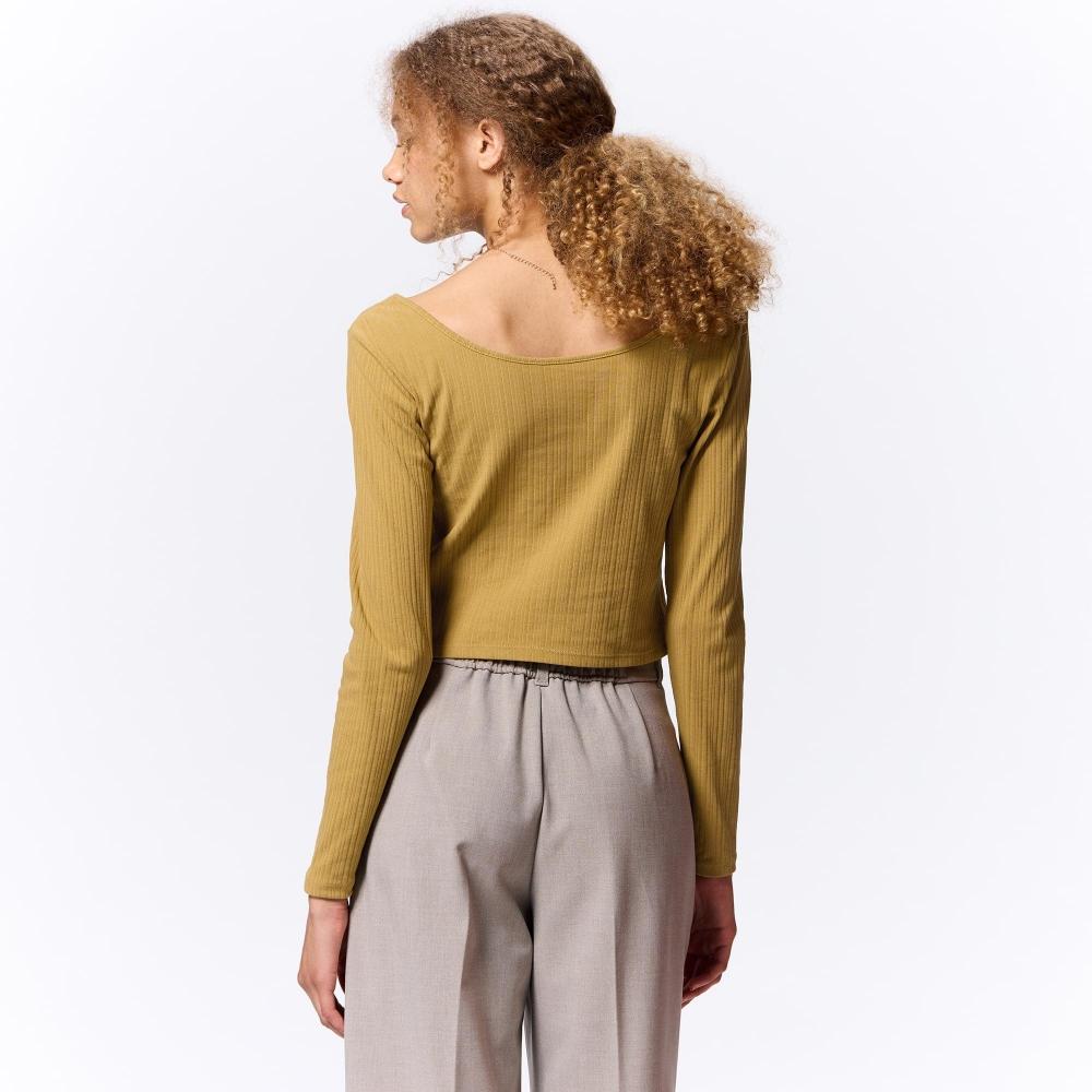 GU by Uniqlo Укороченная футболка из хлопковой смеси с широким вырезом и длинным рукавом, сухая 