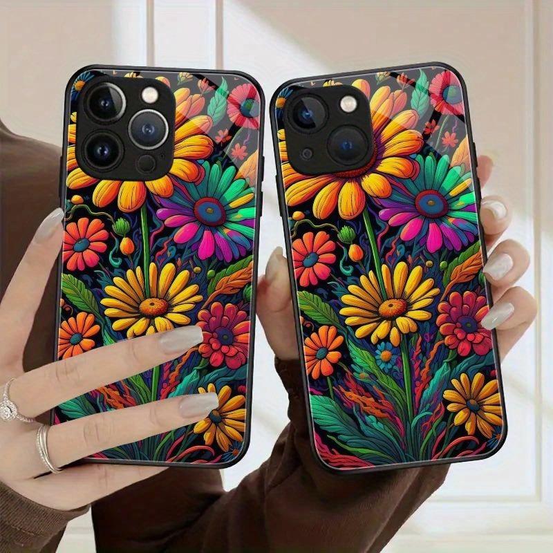 Цветочный узор Закаленное стекло Чехол для телефона Для Samsung Galaxy S23 S24 S25 S26 Ultra Plus FE Ударопрочный чехол