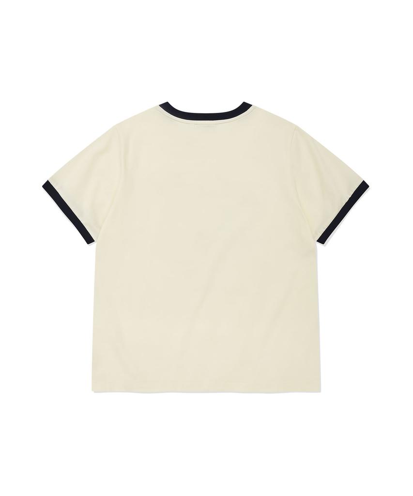 WACKY WILLY Women'S Summer Graphic Ringer Semi-Over Short Sleeve T-Shirt Cream