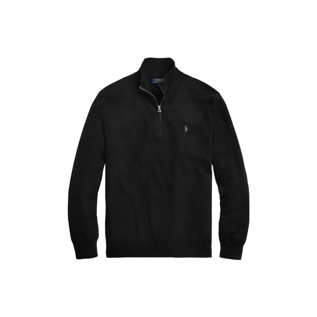 Polo Ralph Lauren Solid Color Logo Embroidered Half-Zip Stand Collar Long Sleeve Sweater Men Sweater Black 710697637-023