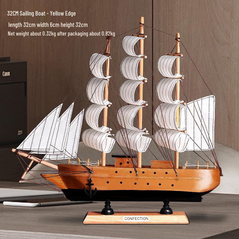 Sailing Boat Model Ornament: Smooth Sailing Wooden Display for Living Room, Wine Cabinet, or Bookcase