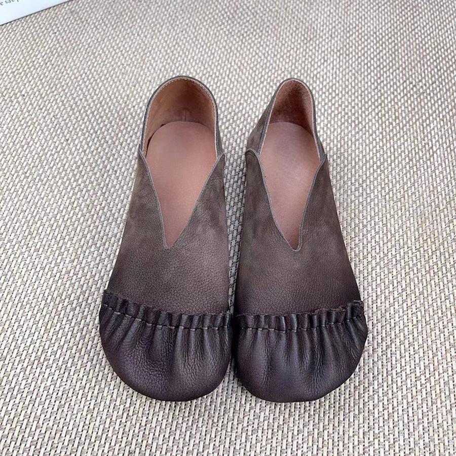 Johnature Плиссированные женские туфли на плоской подошве из натуральной кожи в стиле ретро, ​​повседневные лоферы без шнуровки ручной работы на мягкой подошве с круглым носком
