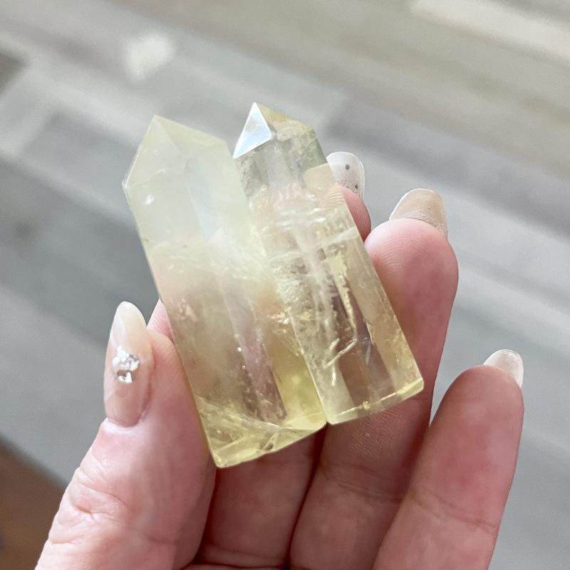 Natural Citrine Crystal Column: Polished Hexagonal Prism for Home or Office Decor