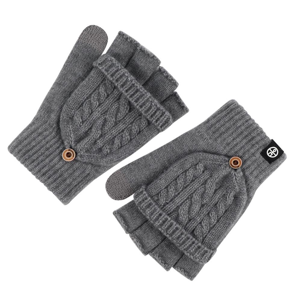 Winter Flip Two Purpose Half Finger Gloves for Women Cold Proof and Warm Students Touch Screen Gloves Thickened Plush Finger Revet Gloves for Men