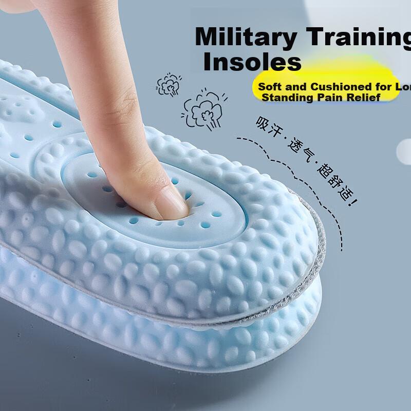 Sweat-Absorbing Odor-Resistant Breathable Height-Increasing Sports Running Insoles Soft Cushioned Military Training Pain-Relief Leather Shoe Insoles