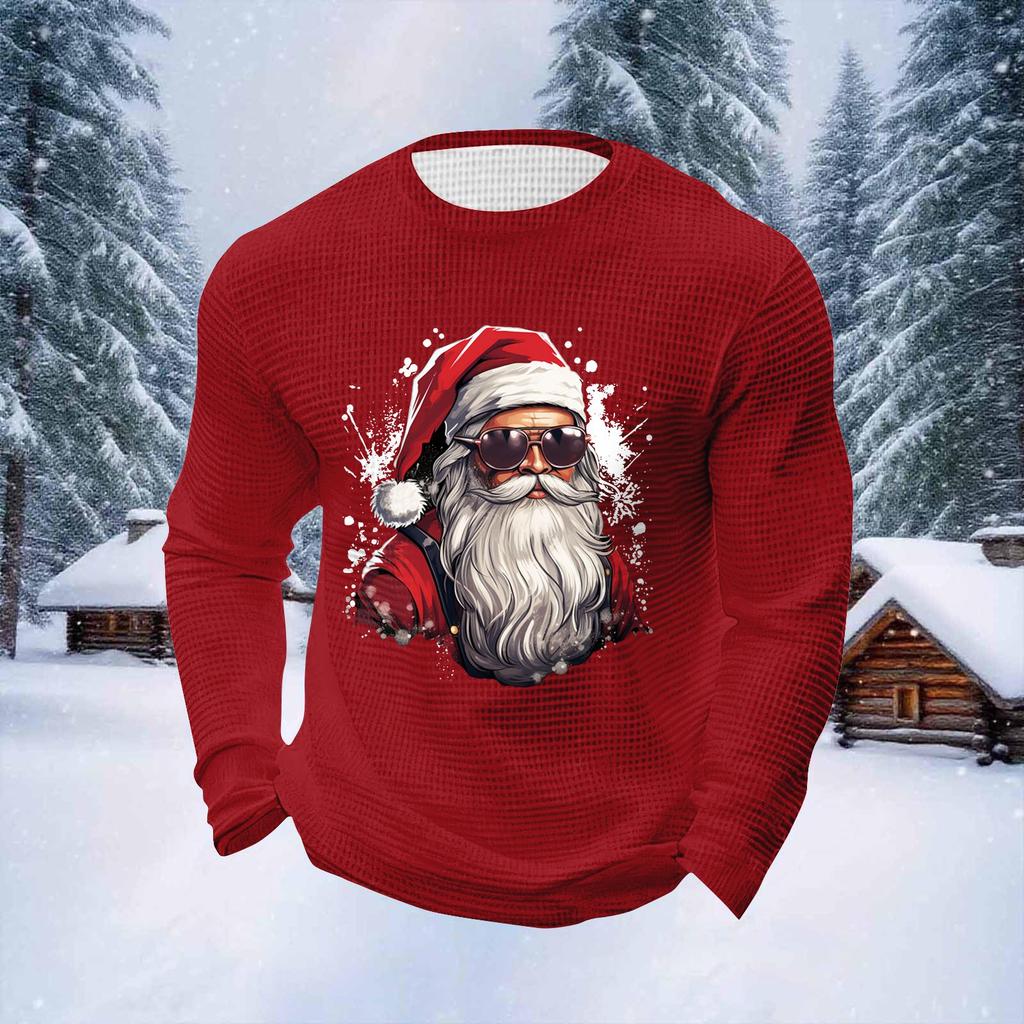 Мужские топы с рождественским принтом, с круглым вырезом и длинными рукавами, мужские спортивные топы больших размеров в повседневном стиле с круглым вырезом