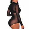 Plus Size See Through Long Sleeve Black Bodysuits TOPS for Women Sheer Lingerie Sexy Nightclub Party Summer Clothing