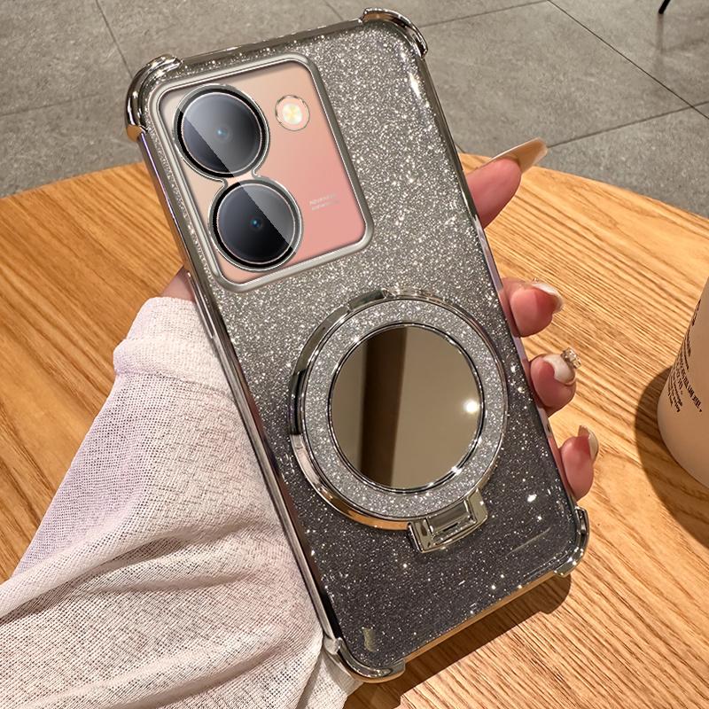 Gradient Glitter Makeup Mirror Stand Case for OPPO A35 A93 A96 A97 A55 A56 A57 A17 A9 A5 A57 A58 A72 Realme C53 C35 C33 C31 Reno 6 7 8 9 10 11 12 Pro