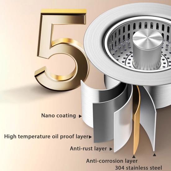 Stainless Steel Sink Drain Strainer Quick Drainage Anti-Clogging Food Catcher Basket Universal Press-Type Filter Sink Plugs for Kitchen