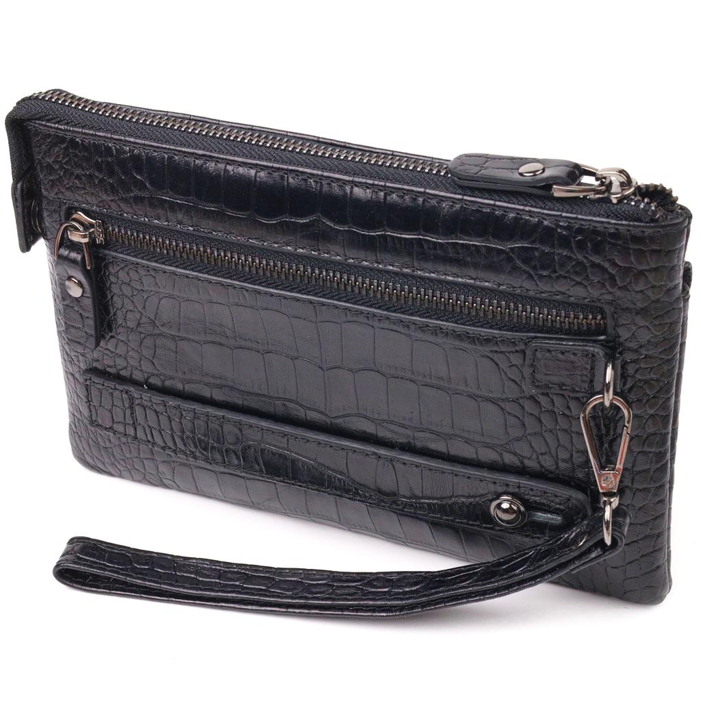 Practical Clutch for Men Made of Genuine Textured Leather CANPELLINI 21549 Black