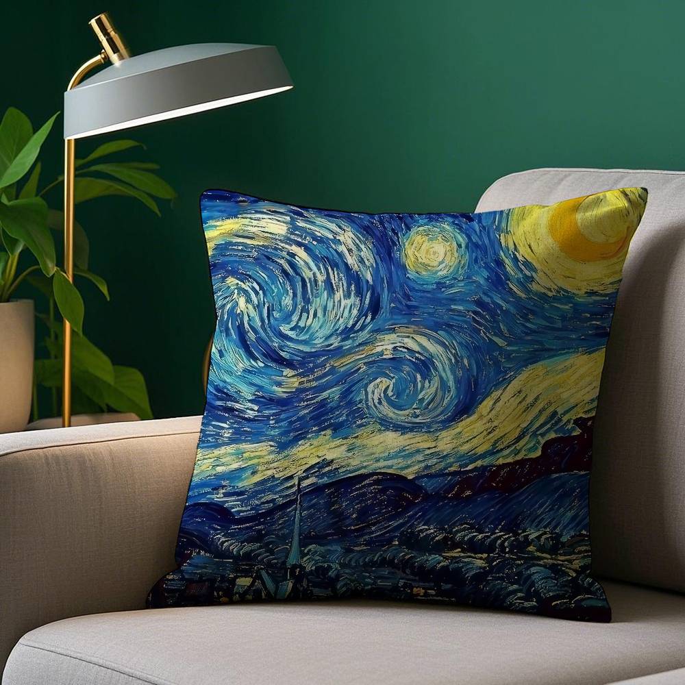 Starry Night Van Gogh Pillow Case Plush Fabric Soft Pillowcase Double Sided Print Sofa Cushion Cover Throw
