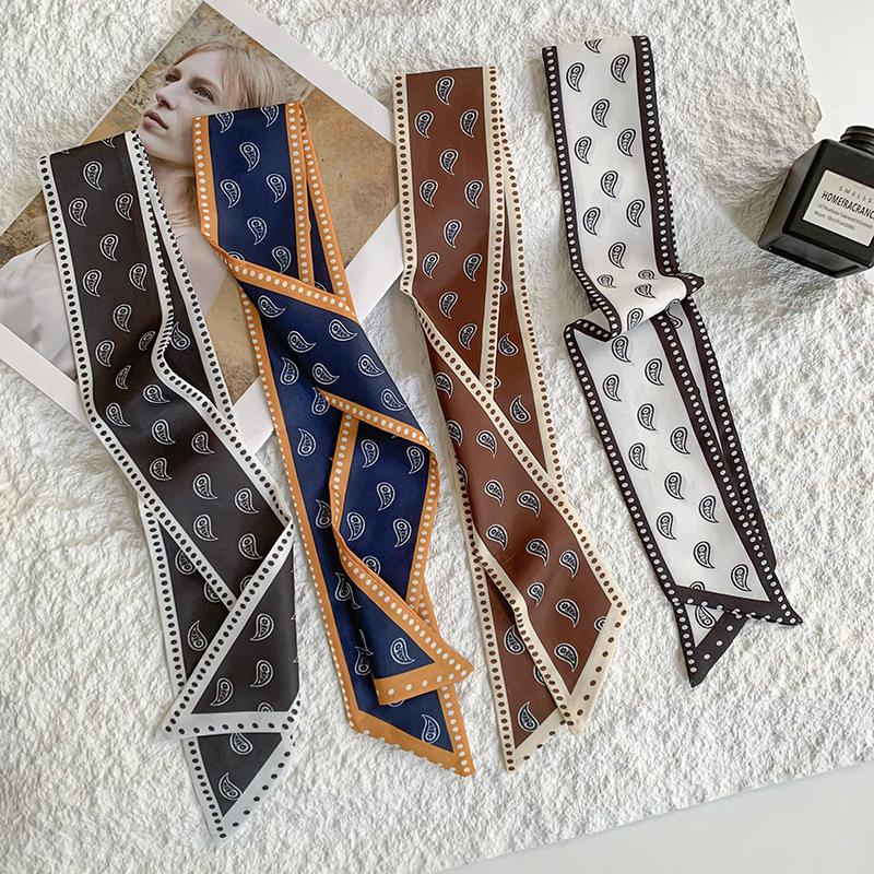 New Luxury Narrow Short Silk Scarf for Woman Skinny Scarves Paisley Hairband Small Bag Tie Hangbag Handle Ribbon Kerchief
