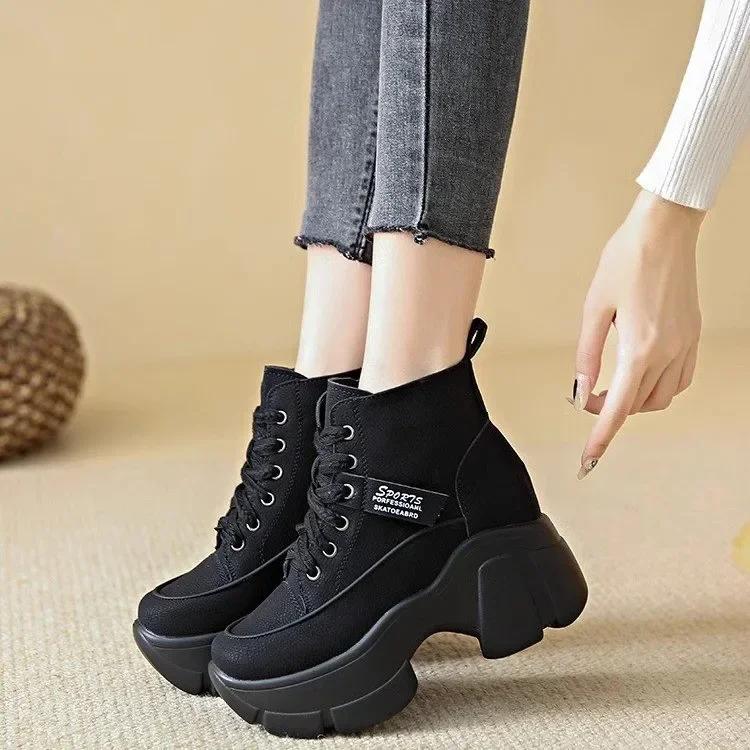 Outdoor Increase Height Casual Boots for Women Platform Shoes 2024 New Fashion Lace Up Ankle Women's Chunky Sneakers