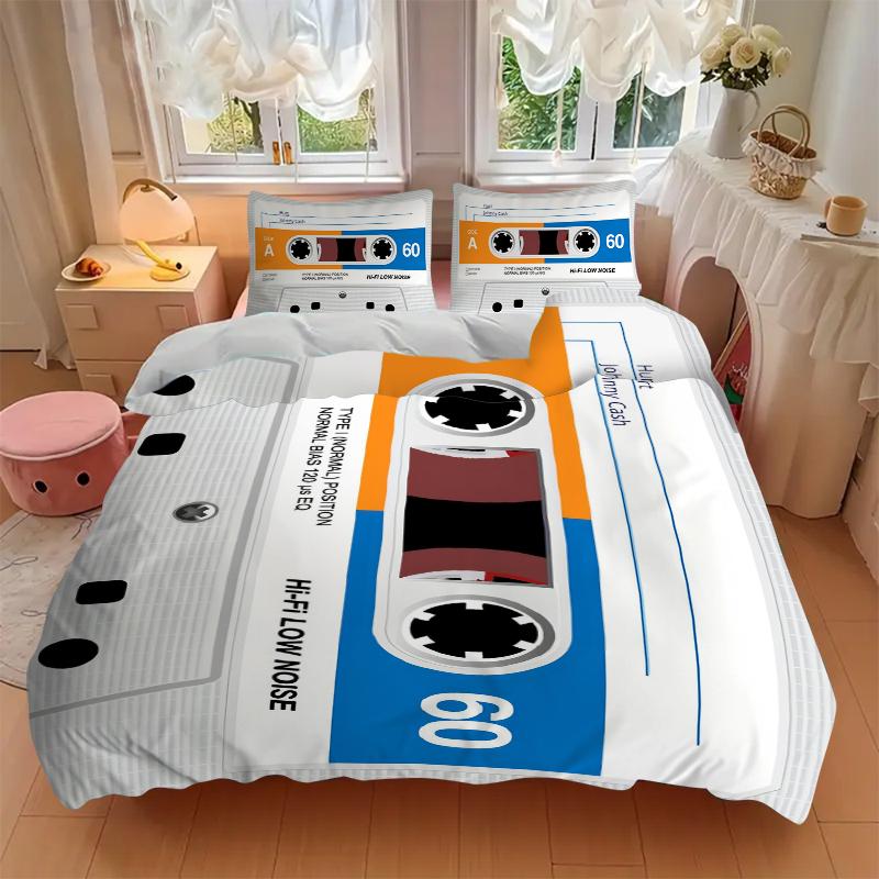 3Pcs Music Tape Bedding Set Quilt Cover Pillowcase Home Christmas Xmas Halloween Gift 1 Duvet Cover 2 Pillowcase M928567