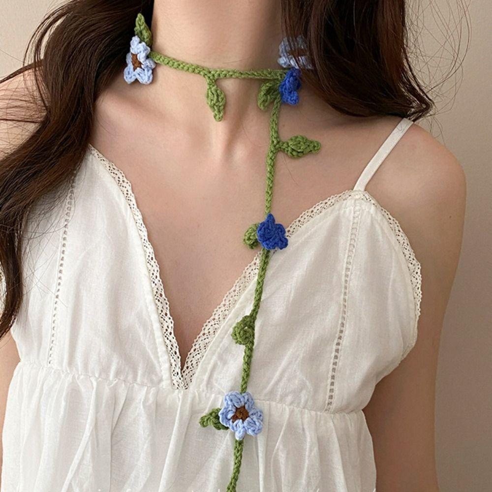 Тонкая вязаная повязка на голову ручной работы, вязаная крючком шаль с розой, повседневный вязаный шарф, женская