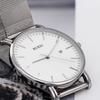 BUREI Men's Stylish Waterproof Analog Wristwatch Silver Milanese Mesh Band Business Date