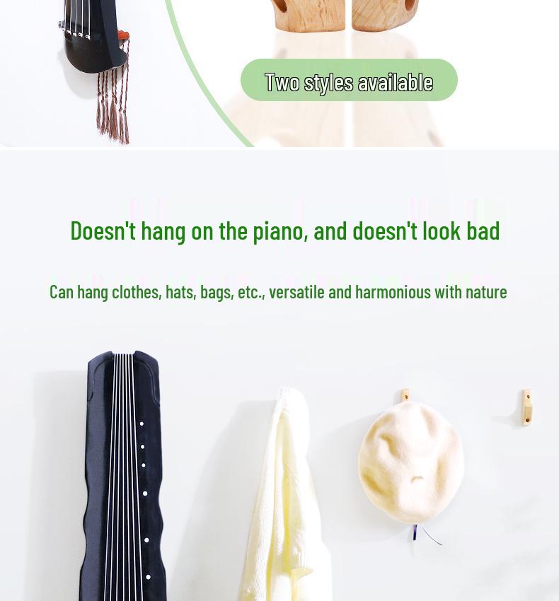 Настенный держатель-подставка из массива дерева для гуциня и крючок для аксессуаров