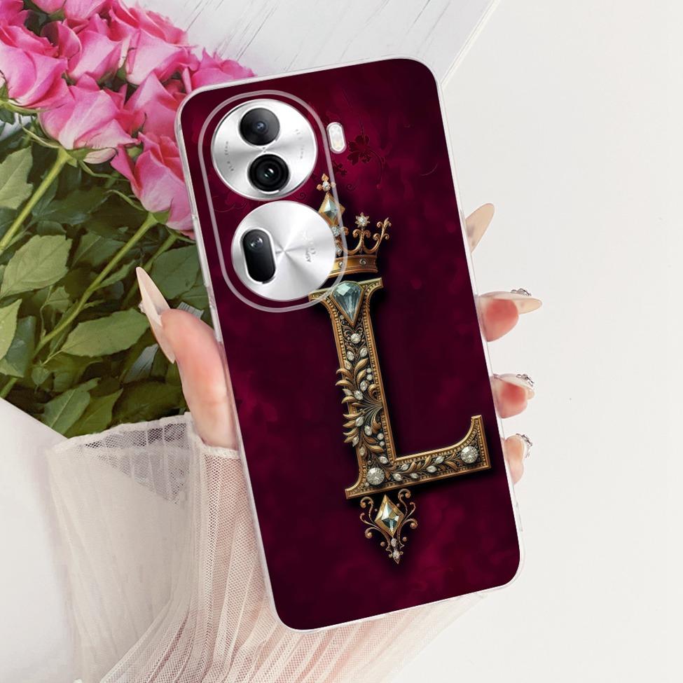Прозрачный чехол для Oppo Reno 11 Pro 5G CPH2607 Чехол для Oppo Reno 11 Pro 5G Роскошная Корона Буквы от A до Z 2D Плоский Узор Мягкий Чехол для Телефона