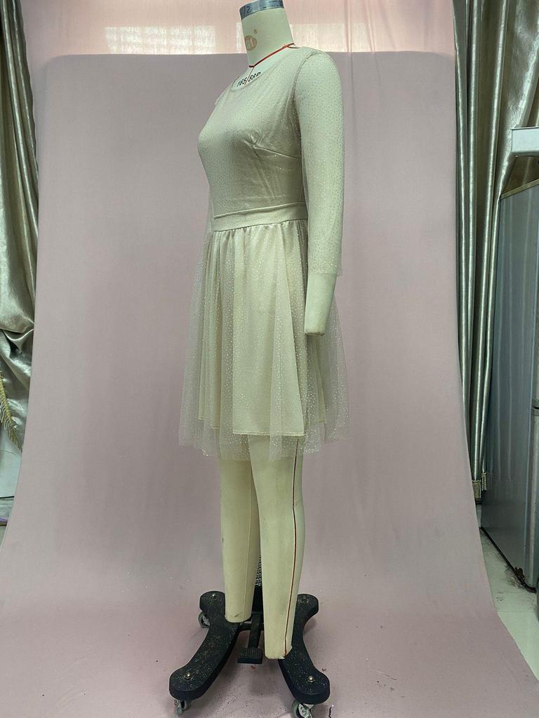 Европейское и американское женское прозрачное платье с круглым вырезом и длинными рукавами, сексуальное