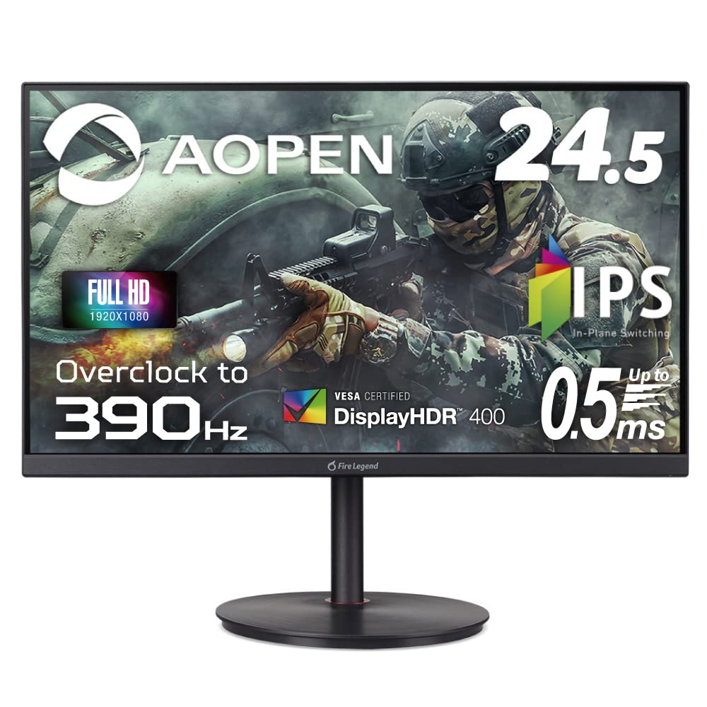 AOPEN Gaming Monitor 25XV2QFbmiiprx Inch 390Hz IPS Full HD FPS Suitable HDMI X 2 DisplayPort No Speakers VESA Free Sync VESA DisplayHDR 400 3 Year
