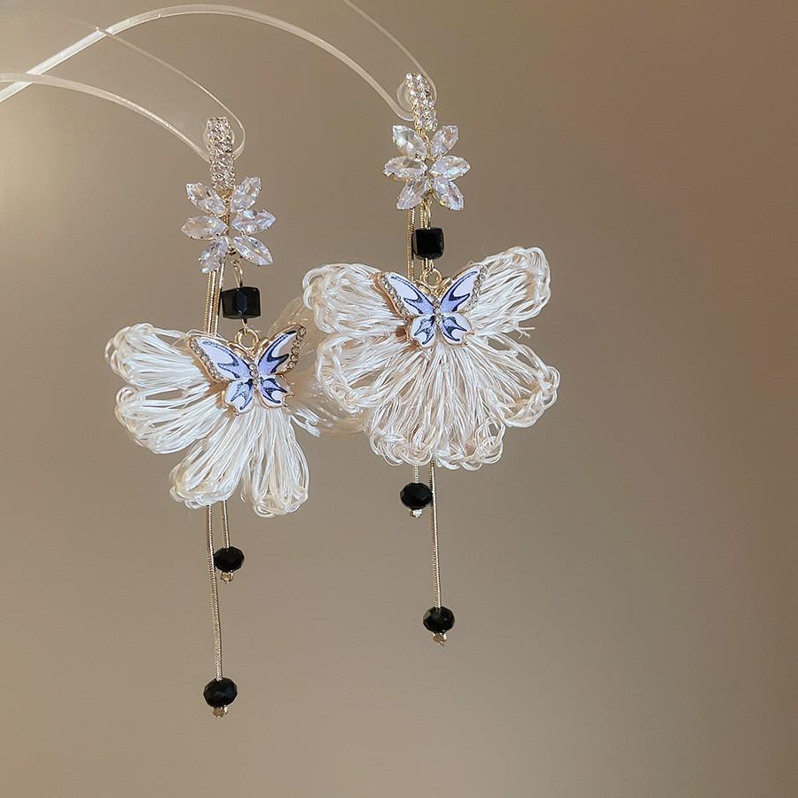 Серьги с кисточками в виде цветов из шифона "Серебряная игла", Милый стиль Мори, Дофаминовый тренд, Универсальные женские серьги