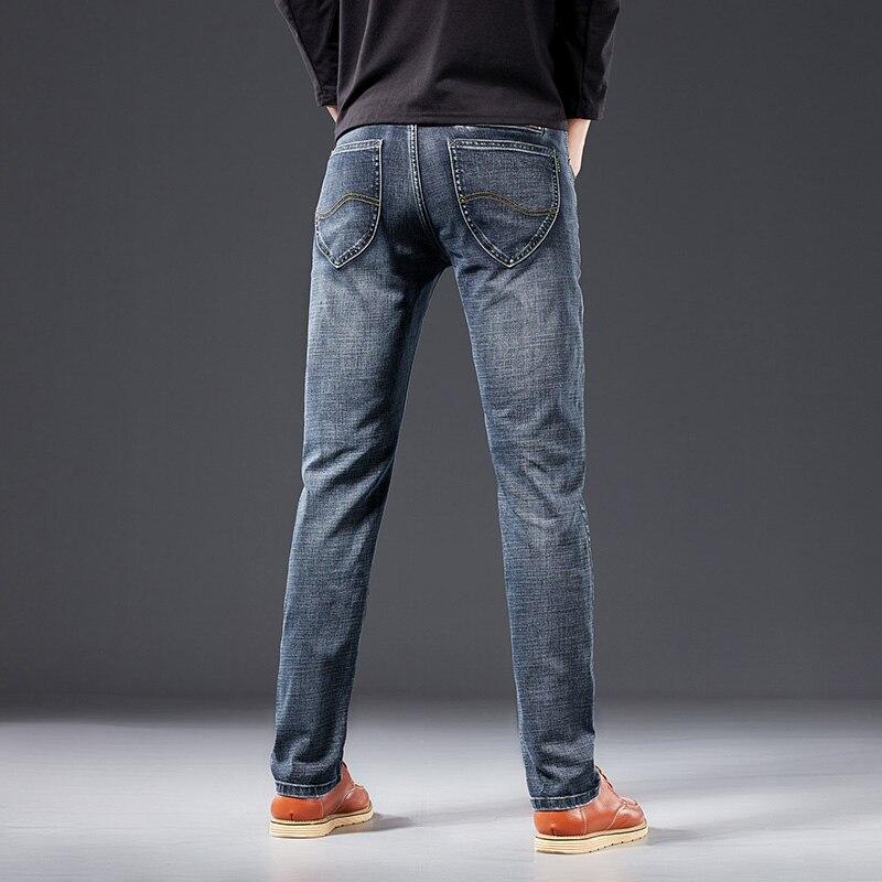 Мужские классические деловые прямые джинсы 2020, осень-зима, новые повседневные эластичные джинсовые брюки, мужские брендовые брюки, черные, синие, серые