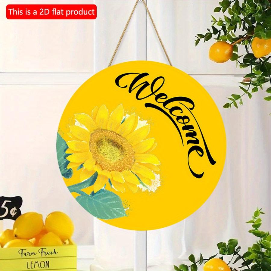 2D плоский 20*20 см 1 шт. деревенский желтый подсолнух принт приветственный настенный потрясающий подвесной декор, весенне-летний стиль высокое качество круглые деревянные художественные таблички знак