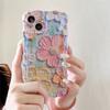 Retro Oil Painting Flower Blue Light Laser Phone Case For iPhone 14Pro Max 13 11 12 Pro Max Stylish Floral Shockproof Soft Cover