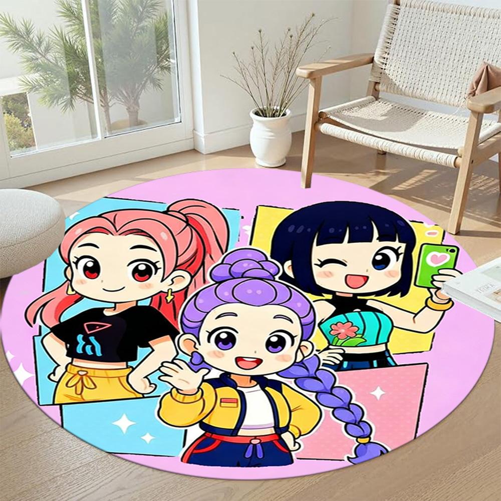 Kpop Round Office Rug Perfect for Entryway Dormitory Outdoor Kitchen Antislip Round Carpet Anime Office Decor Birthday Christmas Gift