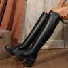 Fashion Comemore Autumn and Winter New Black Knee High Boots for Women Leather Chunky High Heels Female Long Botas Fashion Women's Shoes