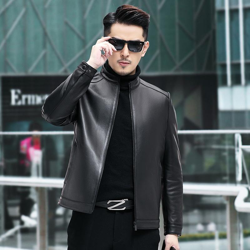 Натуральная кожа мужская куртка весна-осень новая козья кожа мужская с воротником-стойкой повседневная тонкая кожаная куртка весна-осень