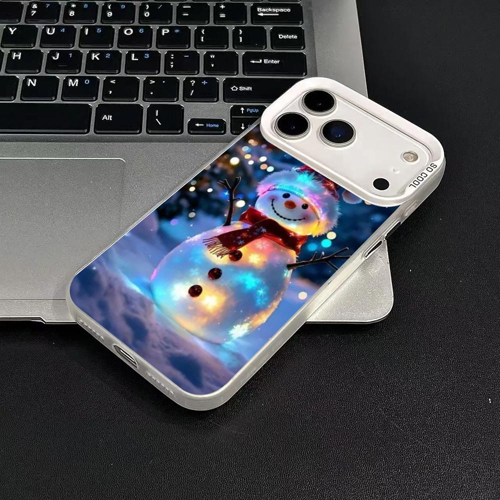 Светящийся снеговик Чехол для телефона для iPhone17 16 15 14 13 12 11 Pro/ Max/Plus противоударная задняя крышка защита от отпечатков пальцев