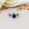 925 Sterling Silver Sapphire Gemstone Pear Shape Ring For Women