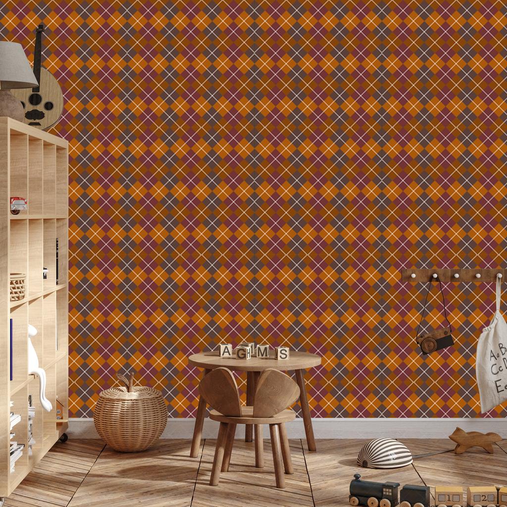 Autumn Plaid Wallpaper Orange, Red and Rust 50x1000