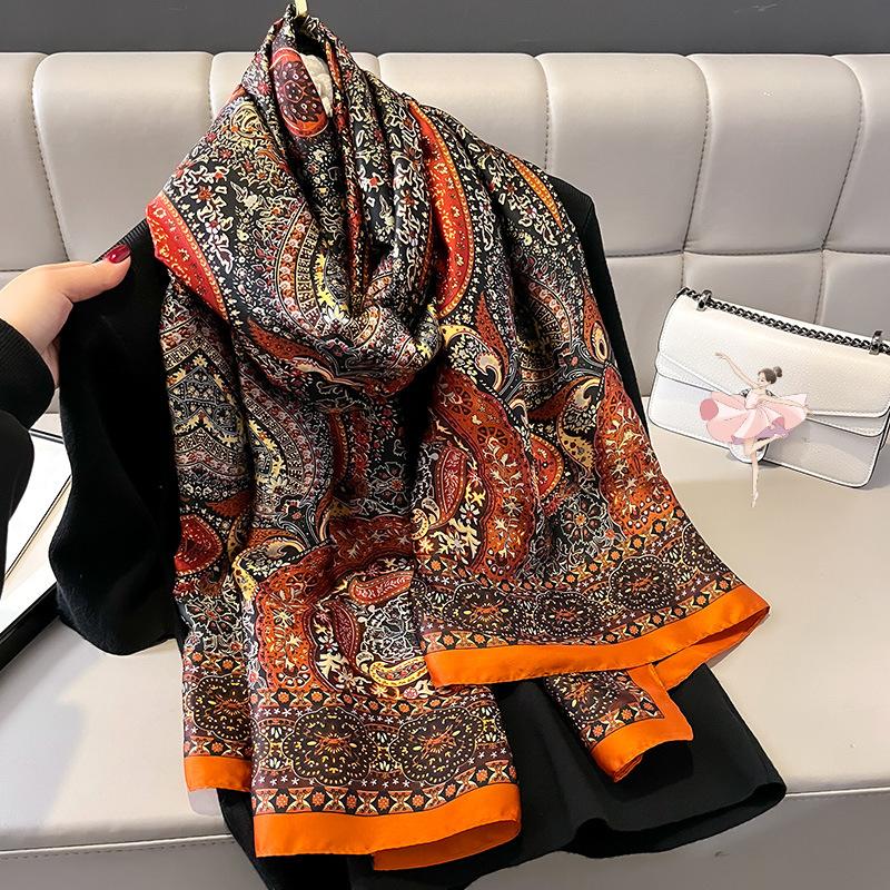 Silk Feeling Scarf Head Scarf Fashion Scarves Long Lightweight Sunscreen Shawls for Women