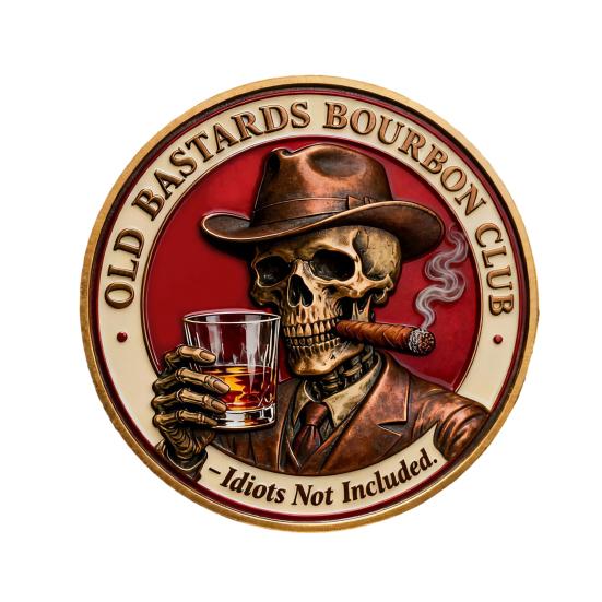 Клуб любителей бурбона "Старые ублюдки" Коллекционная монета Двусторонняя Винтажный череп Клуб любителей виски Монета-сувенир Сувенир для коллекционеров Жетона Монета-подарок