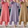 Ensemble Modest Women Long Coat Wide Leg Pants Suit Islam Ramadan Morocco Dubai Muslim 2 Piece Casual Kimono Arabic Outfits
